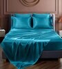 Teal Solid 400 TC Satin Queen Fitted Bedsheet with 2 Satin Pillow covers