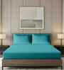 Teal Solid Teal With Geometric Embroidery 1400 TC Cotton King Double Bedsheet With 2 Pillow Covers