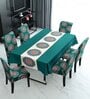 Teal Solids 7 Pcs PVC & Spandex Table Cover With 6 Chair Cover