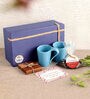 Blue Ceramic Mug & Coaster Handpainted Gift Box Set of 4