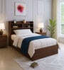Den Single Size Bed in Columbian Walnut Finish with Headboard &  Box Storage
