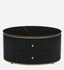 Teran Mango Wood Round Coffee Table In Black Duco Paint Finish With Black Marble Top