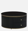 Teran Mango Wood Round Coffee Table In Black Duco Paint Finish With Black Marble Top