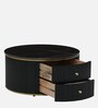 Teran Mango Wood Round Coffee Table In Black Duco Paint Finish With Black Marble Top