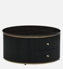 Teran Mango Wood Round Coffee Table In Black Duco Paint Finish With Black Marble Top