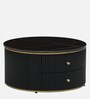 Teran Mango Wood Round Coffee Table In Black Duco Paint Finish With Black Marble Top