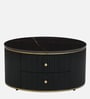 Teran Mango Wood Round Coffee Table In Black Duco Paint Finish With Black Marble Top