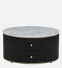 Teran Mango Wood Round Coffee Table In Black Duco Paint Finish With White Marble Top