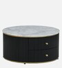 Teran Mango Wood Round Coffee Table In Black Duco Paint Finish With White Marble Top