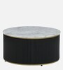 Teran Mango Wood Round Coffee Table In Black Duco Paint Finish With White Marble Top
