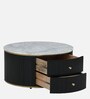 Teran Mango Wood Round Coffee Table In Black Duco Paint Finish With White Marble Top