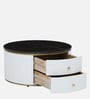 Teran Mango Wood Round Coffee Table In White Duco Paint Finish With Black Marble Top