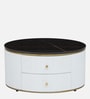 Teran Mango Wood Round Coffee Table In White Duco Paint Finish With Black Marble Top