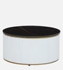 Teran Mango Wood Round Coffee Table In White Duco Paint Finish With Black Marble Top