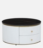 Teran Mango Wood Round Coffee Table In White Duco Paint Finish With Black Marble Top