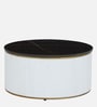 Teran Mango Wood Round Coffee Table In White Duco Paint Finish With Black Marble Top