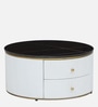 Teran Mango Wood Round Coffee Table In White Duco Paint Finish With Black Marble Top