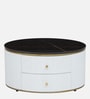 Teran Mango Wood Round Coffee Table In White Duco Paint Finish With Black Marble Top
