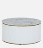 Teran Mango Wood Round Coffee Table In White Duco Paint Finish With White Marble Top