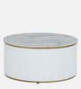 Teran Mango Wood Round Coffee Table In White Duco Paint Finish With White Marble Top