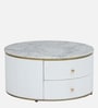 Teran Mango Wood Round Coffee Table In White Duco Paint Finish With White Marble Top