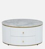 Teran Mango Wood Round Coffee Table In White Duco Paint Finish With White Marble Top