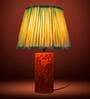 Green Terra Column Table Lamp in Natural Cork with Lampshade