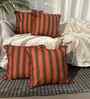 Brown Striped Striped Cotton Stripe 18x18 inches Cushion Covers Set of 4