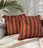 Brown Striped Striped Cotton Stripe 18x18 inches Cushion Covers Set of 2