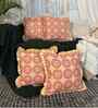 Brown Floral Cotton Ruffle 18x18 inches Cushion Covers Set of 4