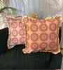 Brown Floral Cotton Ruffle 18x18 inches Cushion Covers Set of 2