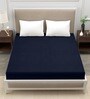 Terry (78x48) Cotton Waterproof Queen Size Mattress Protector in Dark Blue Colour