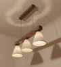 Terzo Beige & Brown Jute Shade with Solid Wood Linear Chandelier Cluster Hanging Light