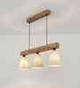 Terzo Beige & Brown Jute Shade with Solid Wood Linear Chandelier Cluster Hanging Light