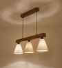 Terzo Beige & Brown Jute Shade with Solid Wood Linear Chandelier Cluster Hanging Light