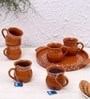Textured 50Ml Brown Ceramic Set Of 6 Glass With 1 Tray