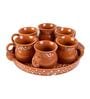 Textured 50Ml Brown Ceramic Set Of 6 Glass With 1 Tray