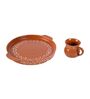 Textured 50Ml Brown Ceramic Set Of 6 Glass With 1 Tray