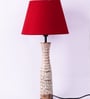 Textured E27 Holder Wooden Base Table Lamp (White Base) with Fabric Shade (Red)