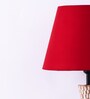 Textured E27 Holder Wooden Base Table Lamp (White Base) with Fabric Shade (Red)