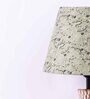 Textured E27 Holder Wooden Base Table Lamp (White Base) with Fabric Shade (Green)