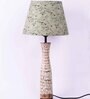 Textured E27 Holder Wooden Base Table Lamp (White Base) with Fabric Shade (Green)