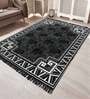 Black Polyester Vintage 5 X 7 Feet Machine Made Carpet