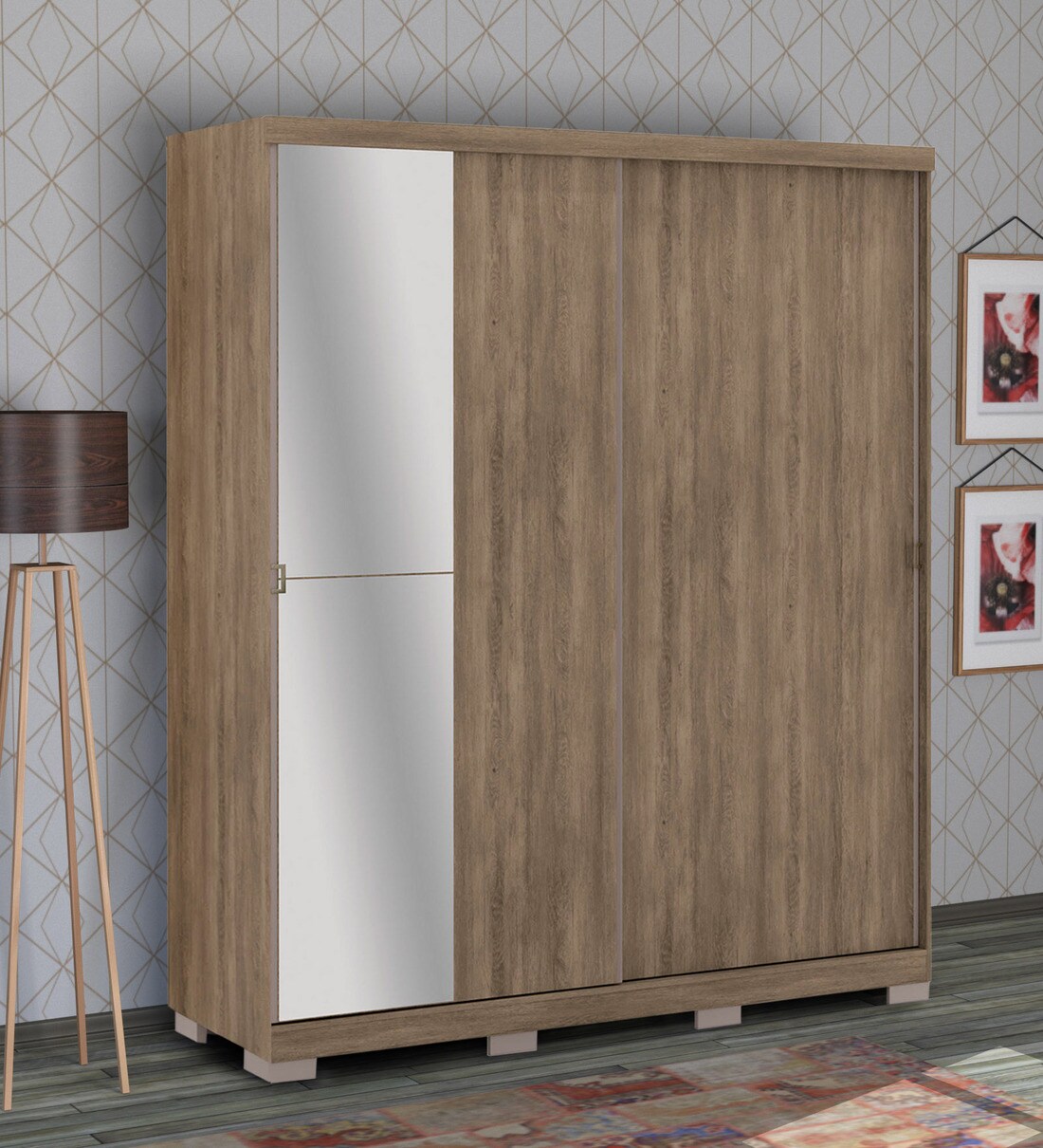 Buy Sliding Door Wardrobe with Mirror & 3 Drawers by Primorati Online ...