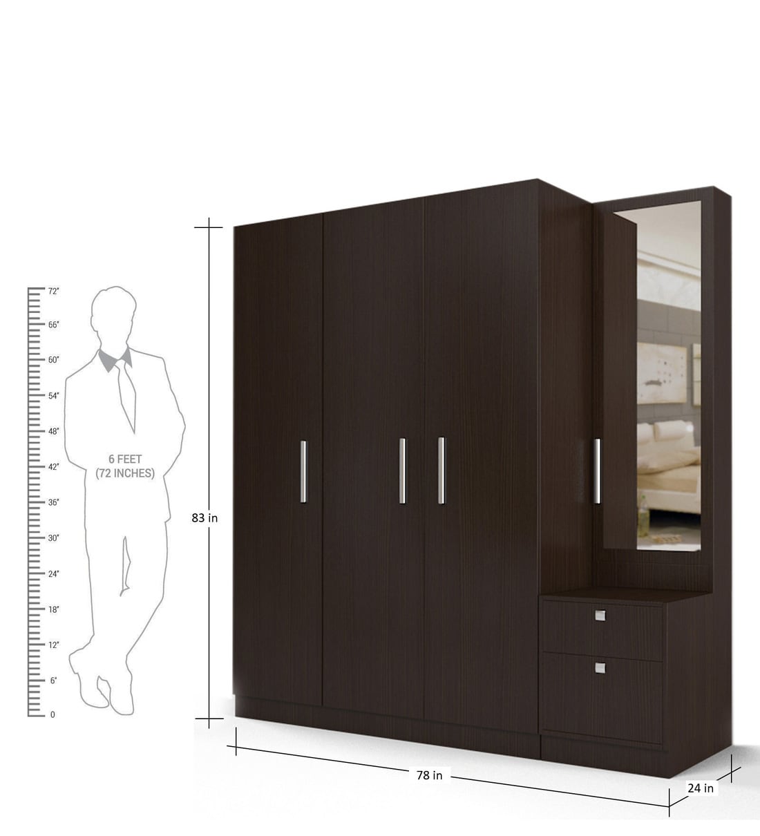 Buy Three Door Wardrobe with Dresser in Country Oak Dark Finish in PLPB