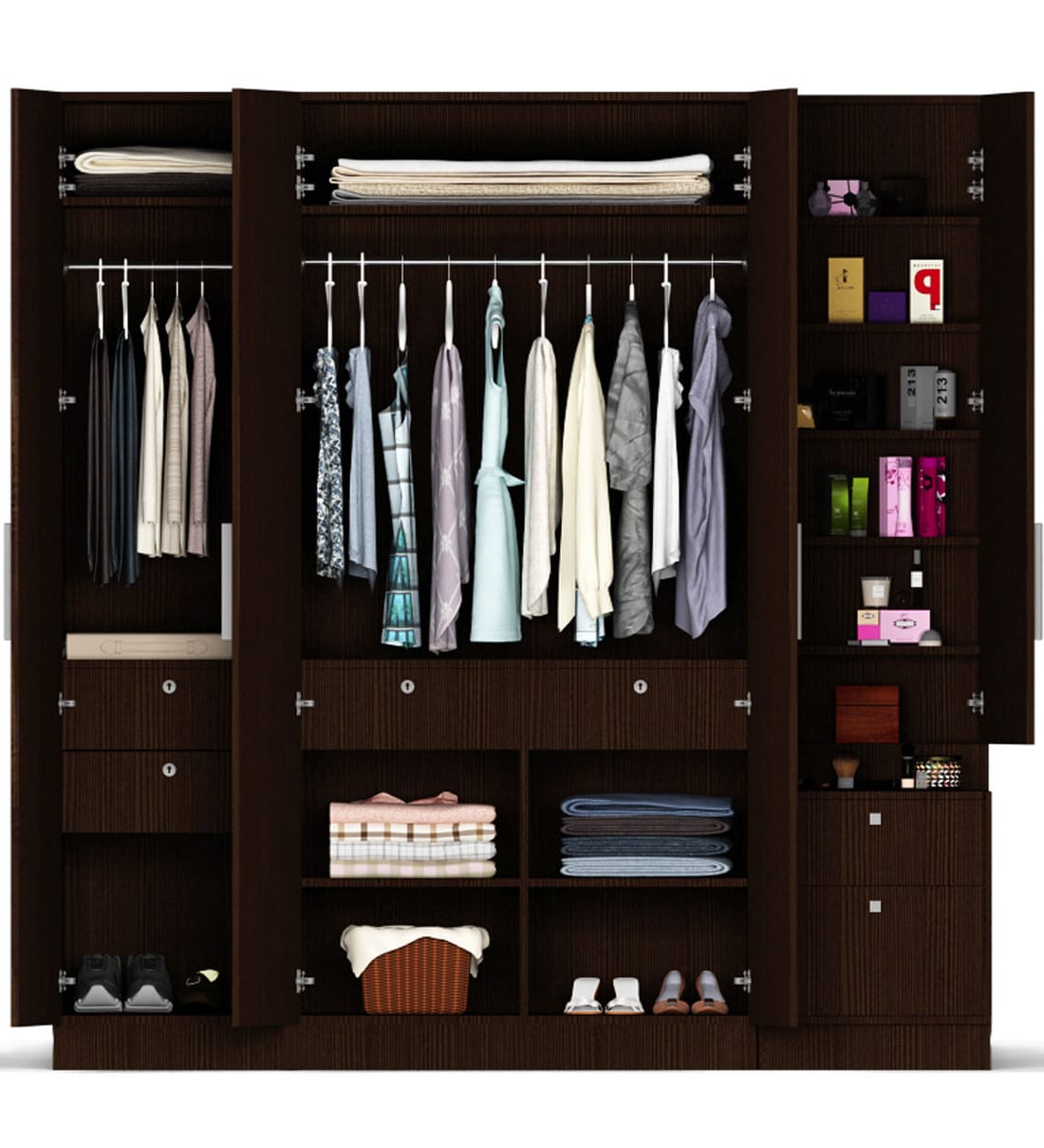 Buy Three Door Wardrobe with Dresser in Country Oak Dark Finish in PLPB