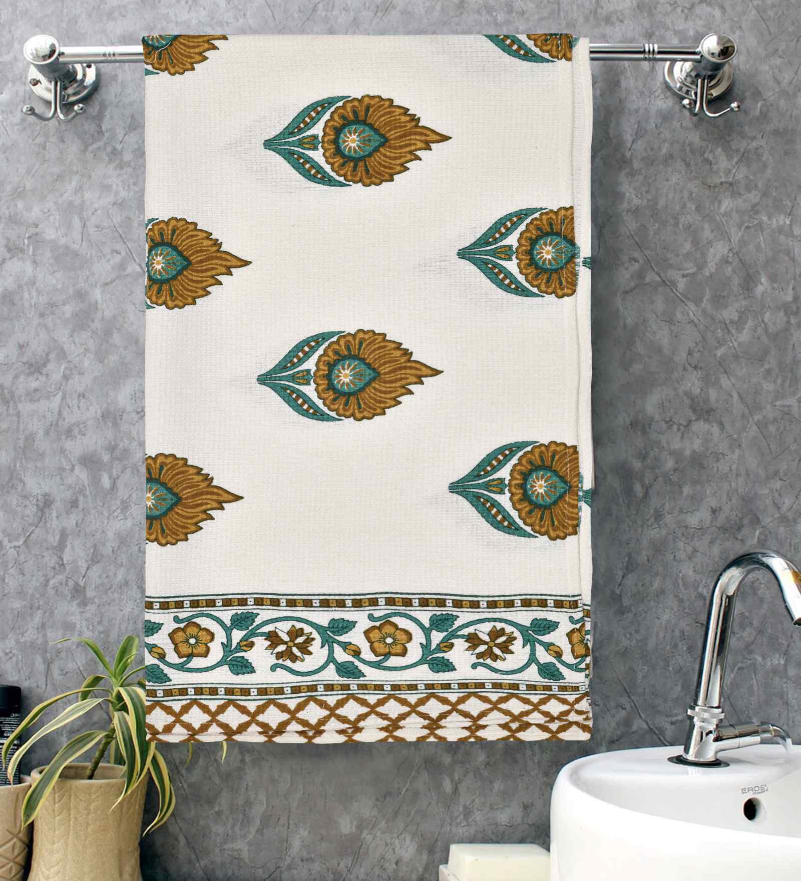 Thai Curry Madhuban Floral Waffle Cotton 250 GSM Bath Towel