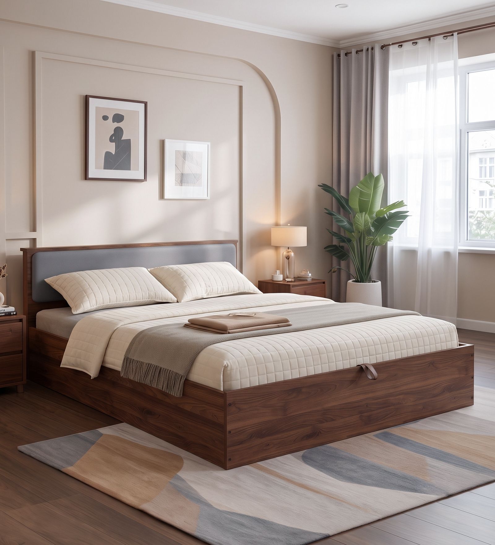 Thames Queen Bed in Planked Walnut And Grey Finish Thames Queen Bed in Planked Walnut And Grey Finish