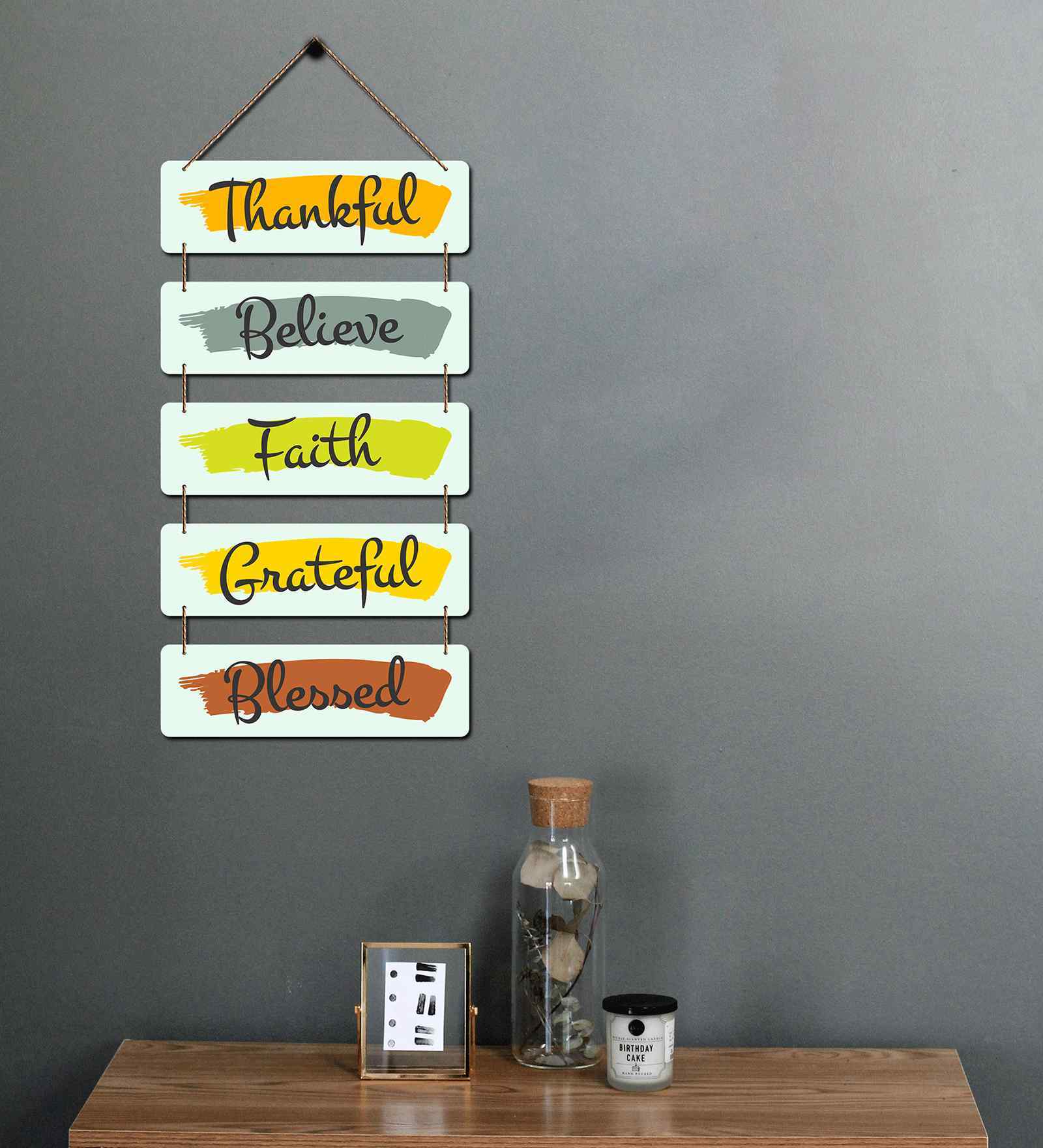 Thankful Believe Faith Grateful Blessed Wooden Wall Hanging