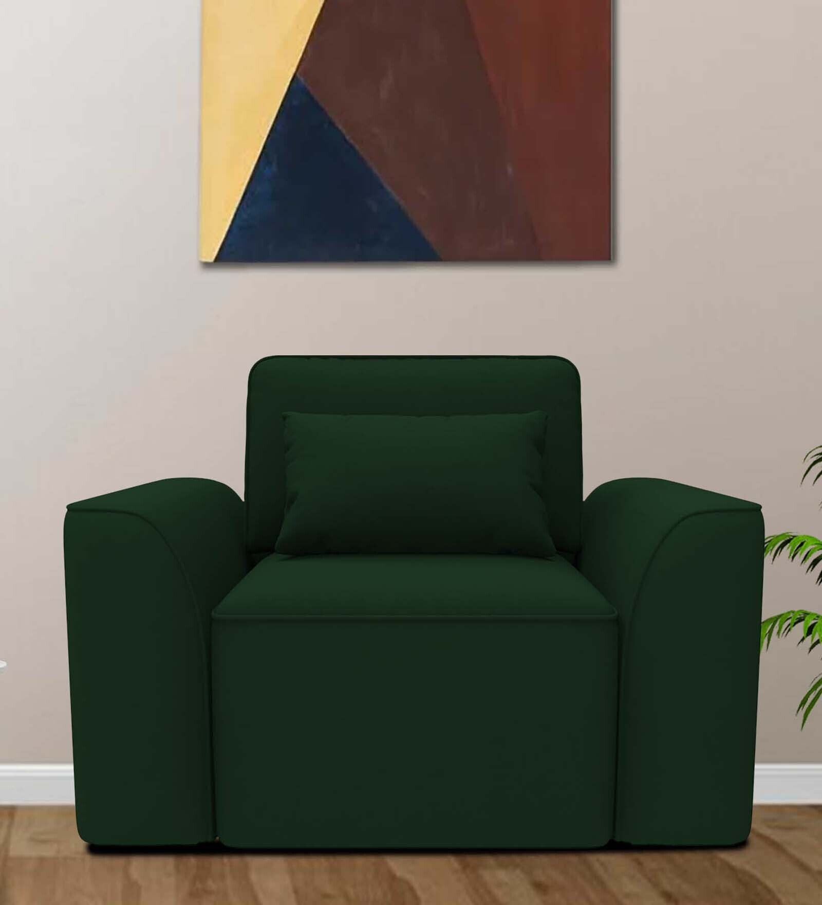 Thanos Velvet 1 Seater Sofa in Bottle Green Colour